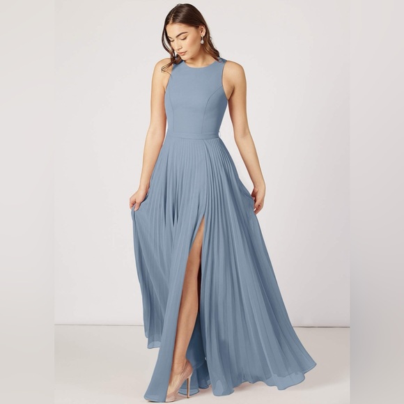Azazie Dresses & Skirts - Azazie Lindie A-Line Scoop Pleated Floor-Length Bridesmaids Dress Dusty Blue A10
